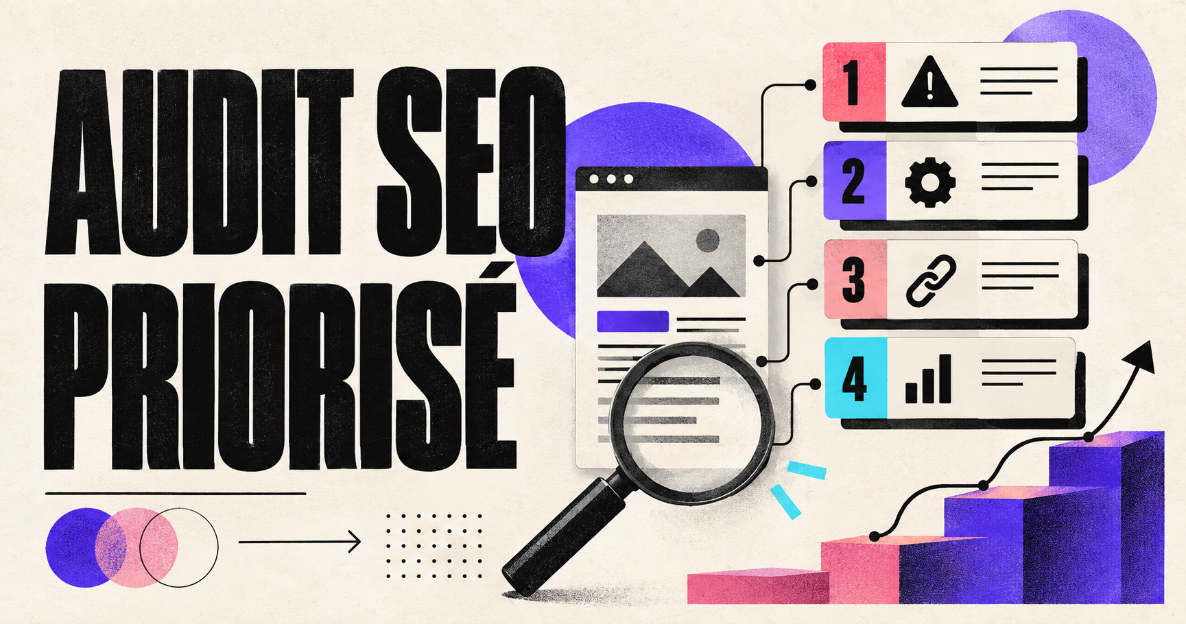 Illustration d’un audit SEO priorisé classant les actions par impact, effort, dépendance et risque